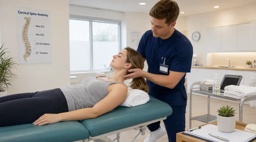 concussion physiotherapy Hamilton A physiotherapist conducting a neck assessment on a patient for concussion recovery at Sterling Physiotherapy.