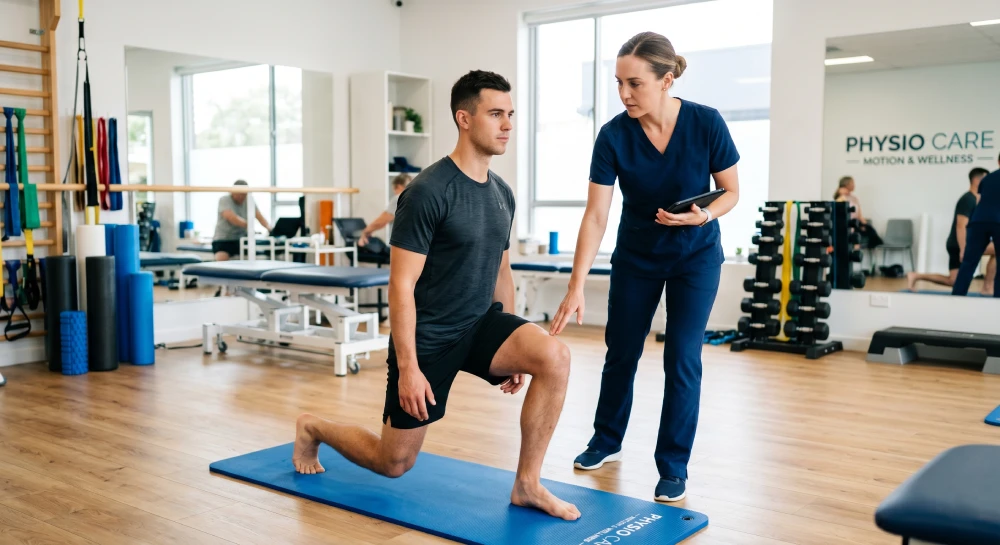 Physiotherapist in Hamilton assessing a patient's movement patterns to identify the root cause of pain.