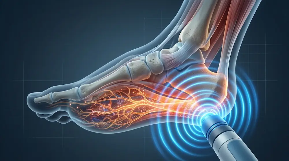 How Shockwave Therapy Works - Sterling Physiotherapy 3D medical illustration showing how shockwave therapy improves blood circulation in soft tissues.