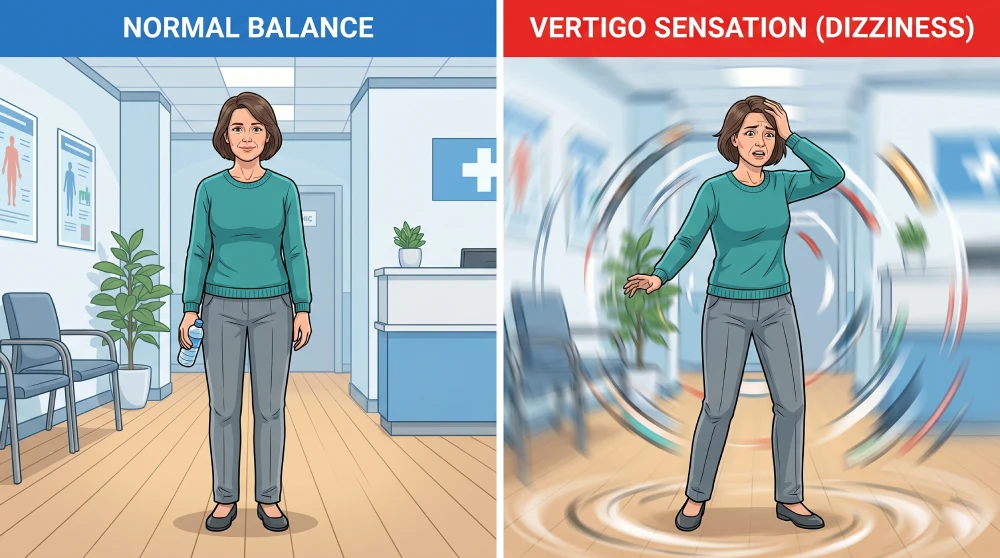 difference between vertigo and dizziness An illustration demonstrating the spinning and disorienting sensation experienced during a vertigo episode