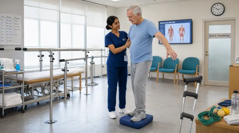 Vestibular Physiotherapy Hamilton Caring physiotherapist assisting a patient with balance exercises at Sterling Physiotherapy in Hamilton